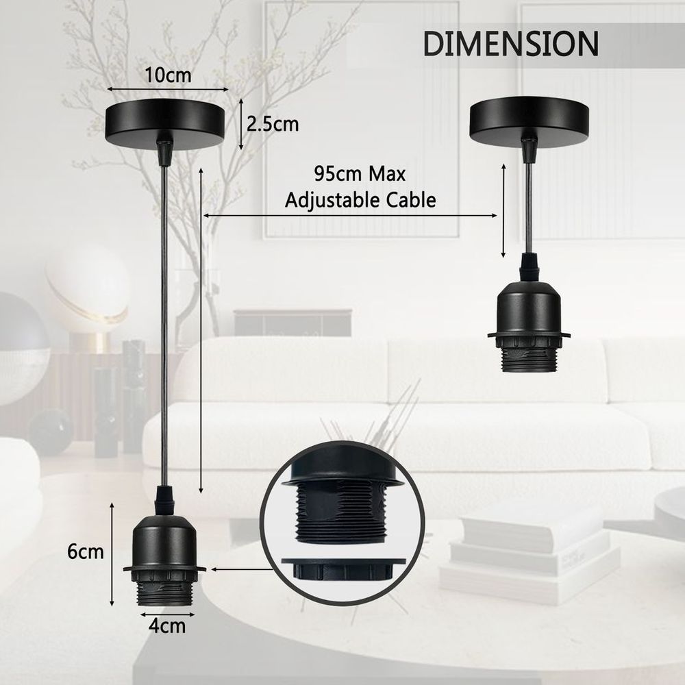 Industrial Chrome Pendant Light Fitting. E27 UK Holder Set. PVC Cable. Dimmable.. Adds Lampshades
