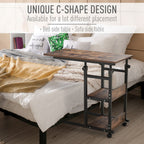 Industrial Mobile Sofa Side Table C-Shaped Rolling Couch Table with 3-Tier Storage Shelving Four Lockable Wheels Steel Frame - Brown