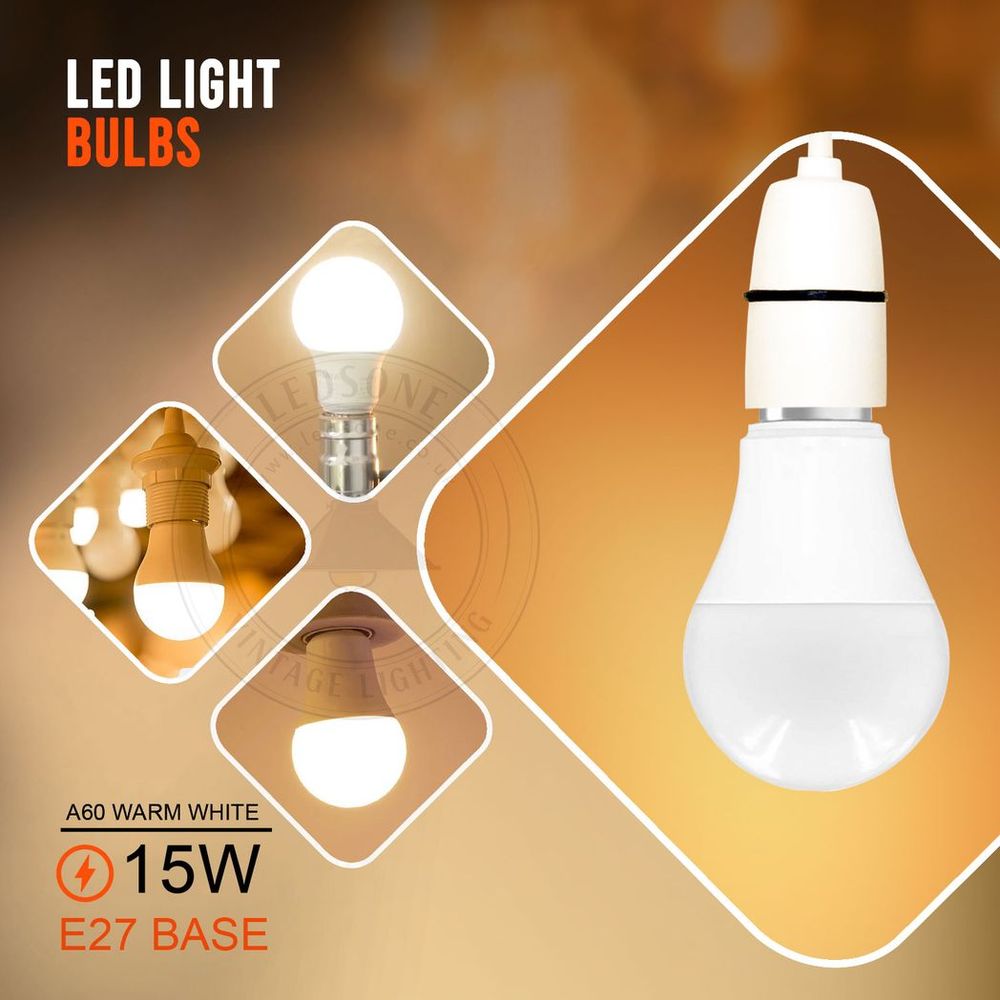 E27 15W Energy Saving Warm White LED Light Bulbs A60 E27 Screw-in non dimmable bulbs with Ball Detail