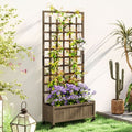 Wooden Trellis Planter, Raised Garden Bed with Wheels and Bed Liner in Wooden