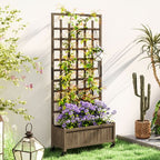 Wooden Trellis Planter, Raised Garden Bed with Wheels and Bed Liner in Wooden