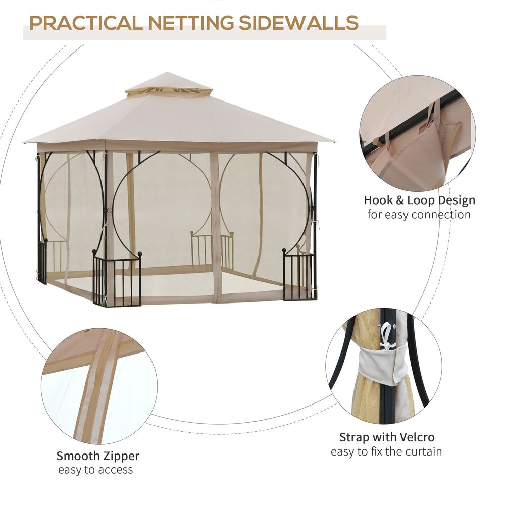 Metal Gazebo Beige - Waterproof & UV Resistant - 3m x 3m - With Sides