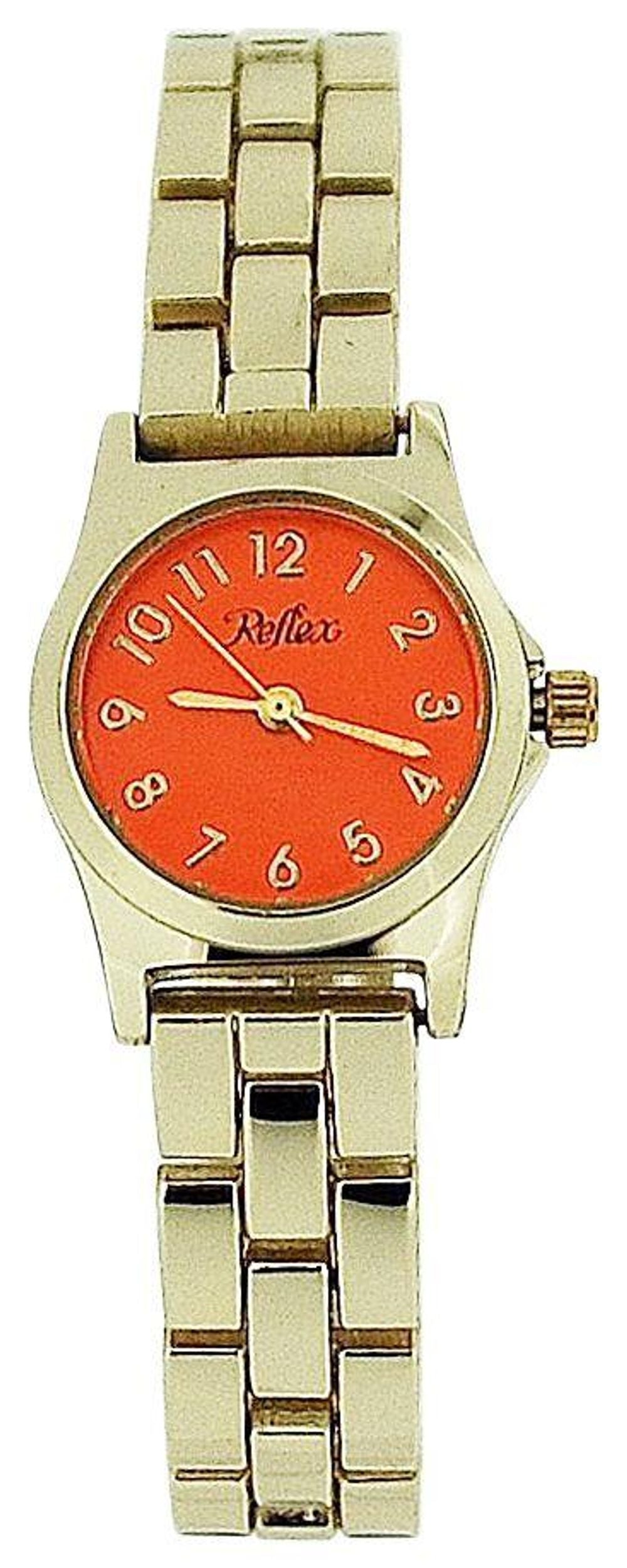 Ladies Metal Analogue Orange Dial Yellow Tone Metal Bracelet Strap Watch in Metal