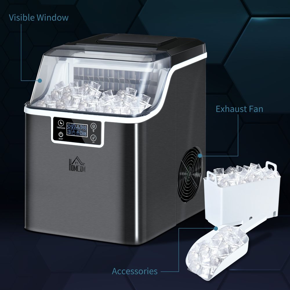 Ice Maker Machine - Compact, Fast, Adjustable Cube Size, Scoop - Black