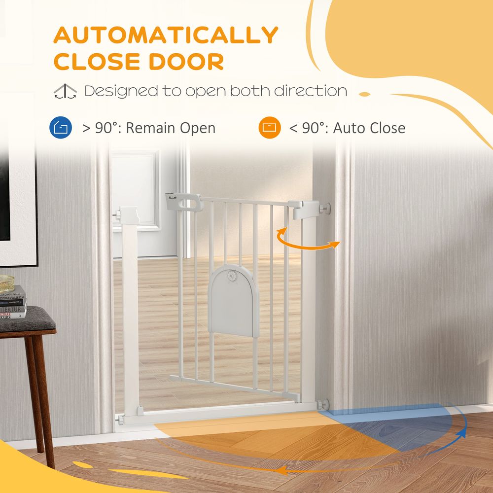 Pet Safety Gate: Pressure Fit Stair w/ Small Door - Double Locking - Secure