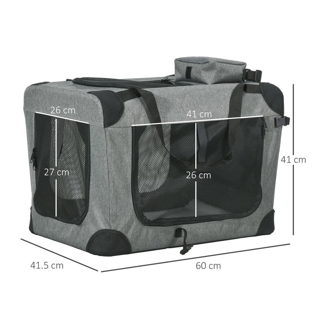 Folding Pet Carrier Bag House W/ Cushion Storage, Grey 60x41.5x41cm