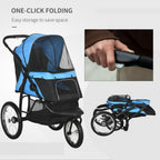 3 Wheel Pet Stroller - Blue - Foldable Cat Pram + Soft Mat - Medium Small Dogs - All Terrains