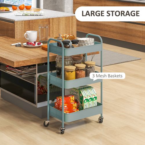 3 Tier Rolling Utility Cart with 3 Mesh Basket