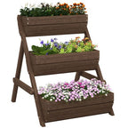 3 Tier Raised Garden Bed Wooden Elevated Planter Box Kit, Tan