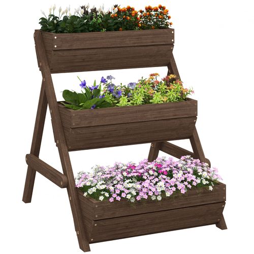 3 Tier Raised Garden Bed Wooden Elevated Planter Box Kit, Tan