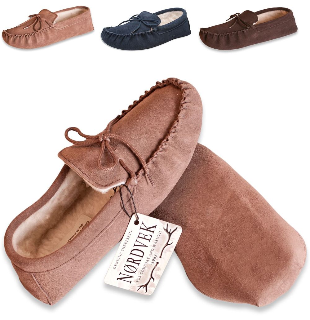 Womens Sheepskin Suede Moccasin Slippers With Suede Sole - 431-100