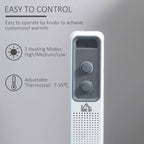 1630W Oil Filled Radiator, Adjustable Thermostat Safety switch, White
