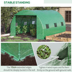 Tunnel Greenhouse with Roll-Up Door & 6 Windows - Green