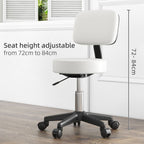 Salon Chair: Adjustable, Swivel, Padded Seat & Back, 5 Wheels - White