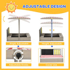 Kids Wooden Sandpit, Sandbox w/ Canopy, Seats, for Gardens - Grey