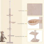 Floor to Ceiling Cat Tree for Indoor Cats 5-Tier Kitty Tower Beige