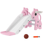3 in 1 Kids Slide with Climber, Basketball Hoop and Ball, Pink