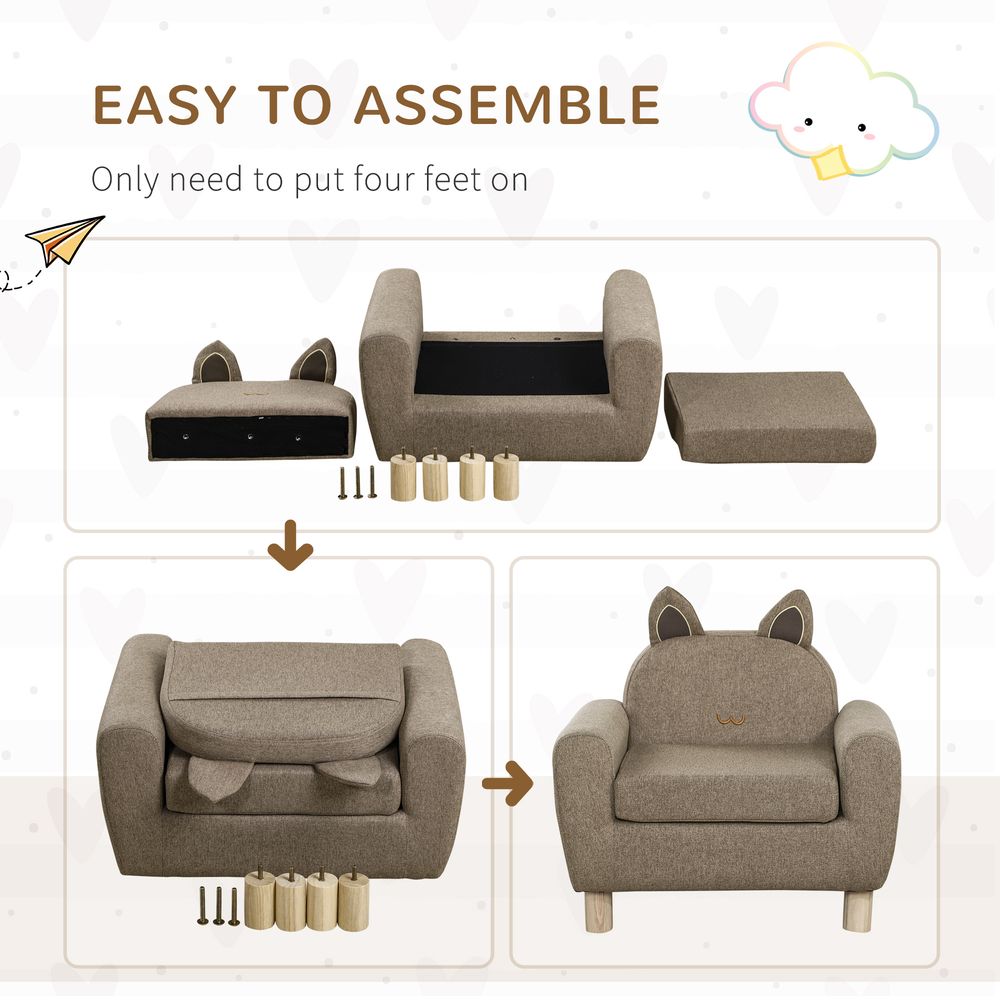 Kids Mini Sofa - Brown Armchair for Bedroom or Playroom - Ages 3-5 - 45kg Max Load