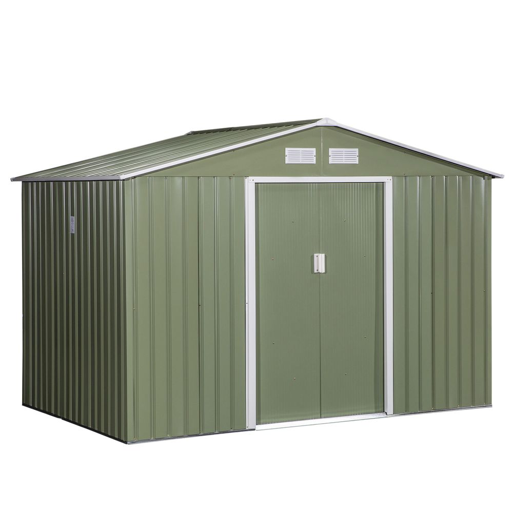 9 x 6FT Garden Metal Storage Shed Tool Box Foundation Vent & Doors Green