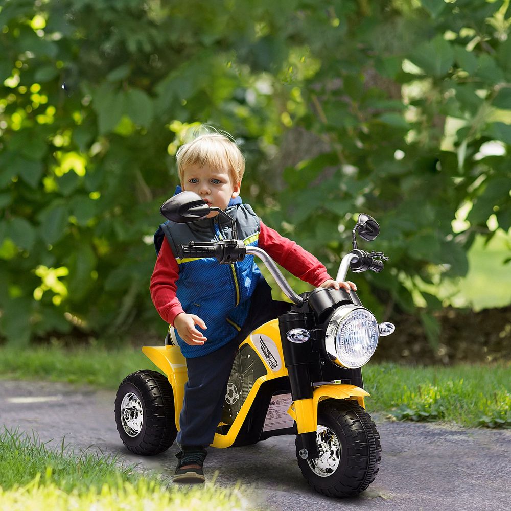 6V Kids Electric Motorbike 3 Wheels Ride On Toy with Horn Headlights Realistic Sounds for Girl Boy 18-36 Months Yellow