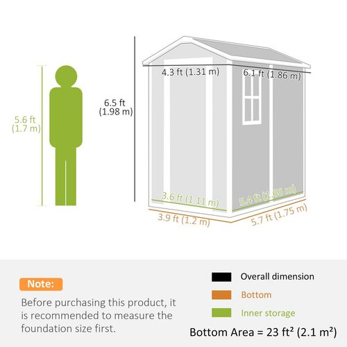 4 x 6ft Plastic Garden Shed with Floor, Window and Lockable Door