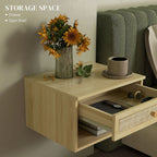 Floating Nightstand Set of 2 with Rattan Drawer