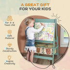 Kids Easel with Paper Roll, 3 in 1 Art Easel for Children, with Blackboard, Whiteboard, Storage Baskets, Green