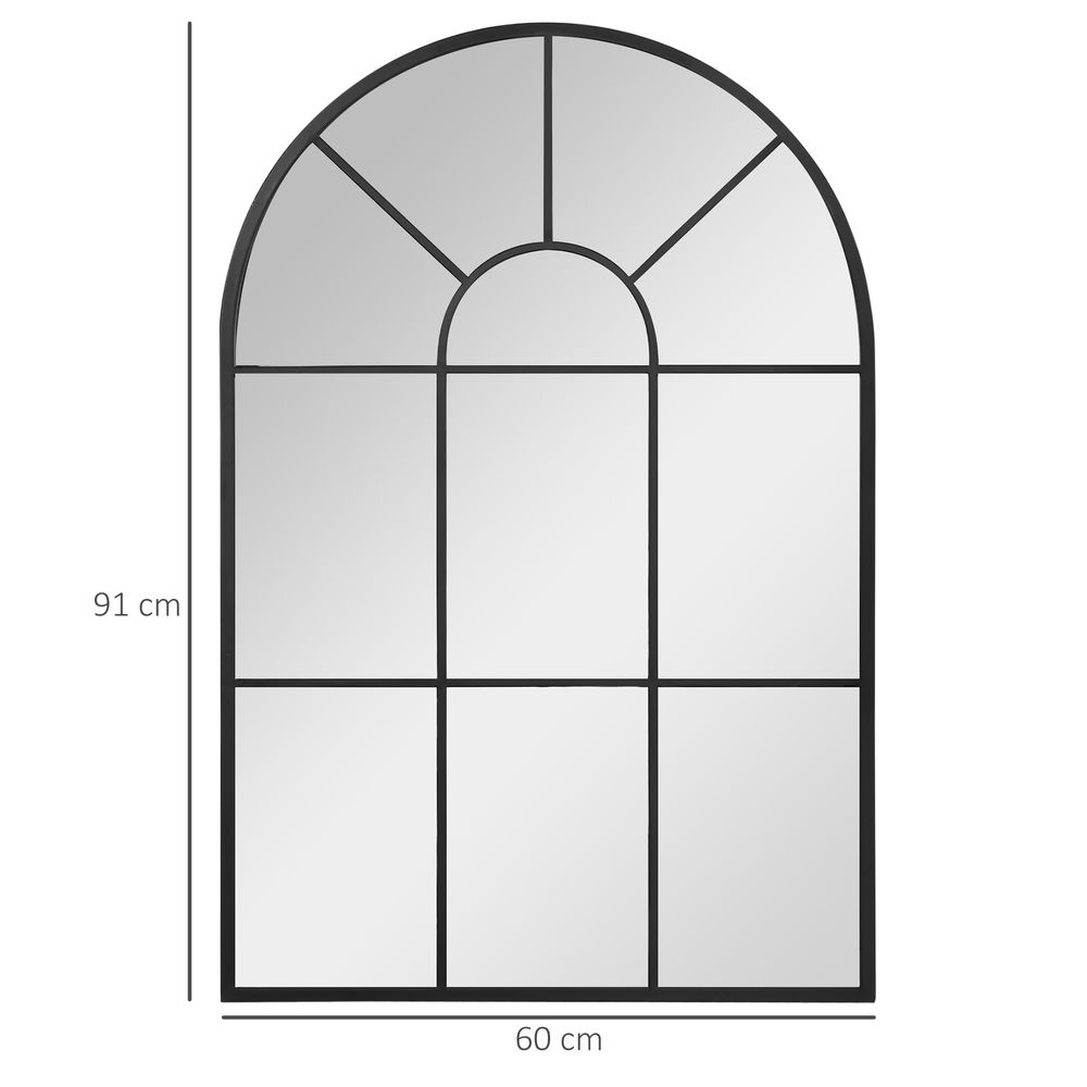 Modern Arched Window Wall Mirror for Living Room Bedroom, 91x60cm, Black
