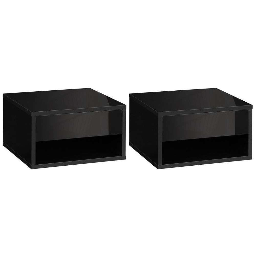 Wall-Mounted Nightstand Set - 2x Drawer, Black - Reliable Quality