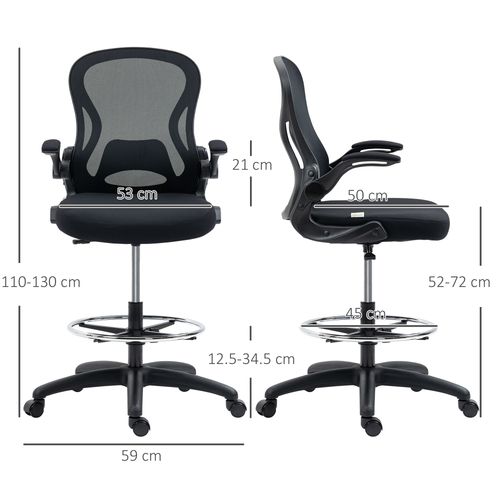 Draughtsman Chair Tall Office Chair w/ Adjustable Footrest Ring Black