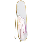 Oval Full Length Mirror with Metal Frame Hanging or Leaning Gold Tone