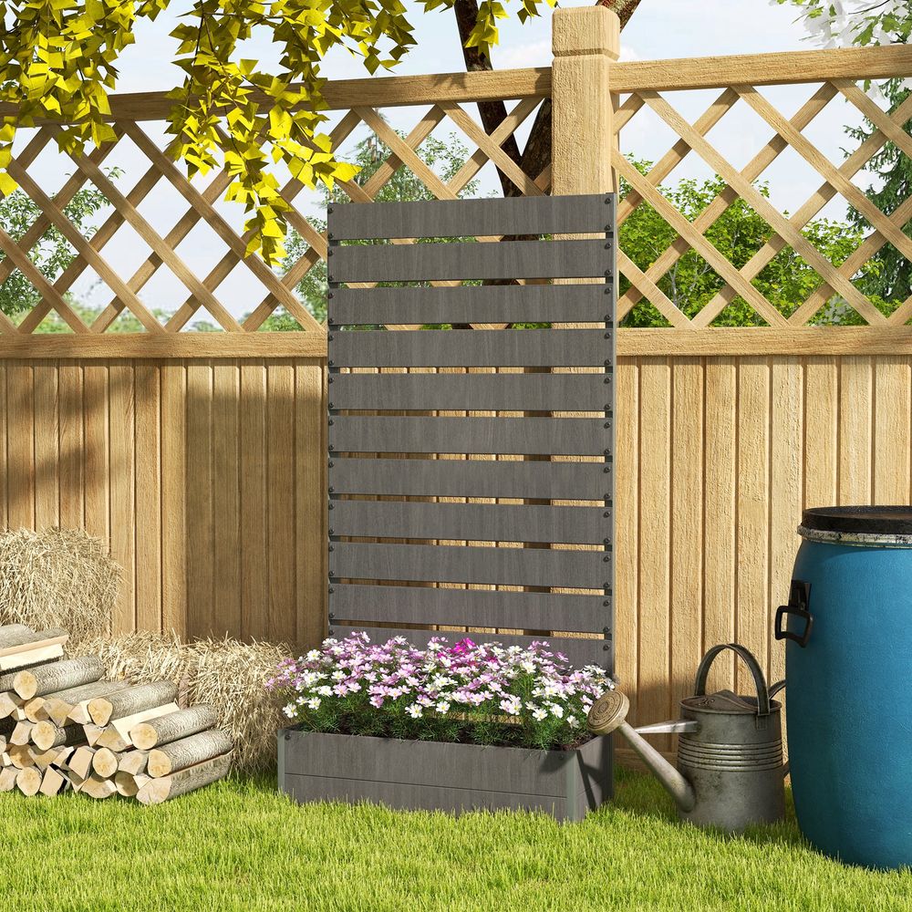 Raised Garden Bed with Trellis Standing Patio Planter Box Dark Grey