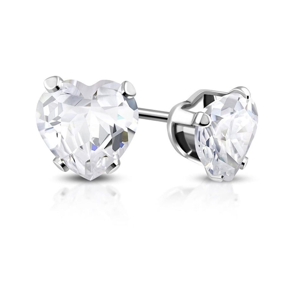 Cubic Zirconia Heart Stud Earrings - Ideal Birthday or Christmas Gift