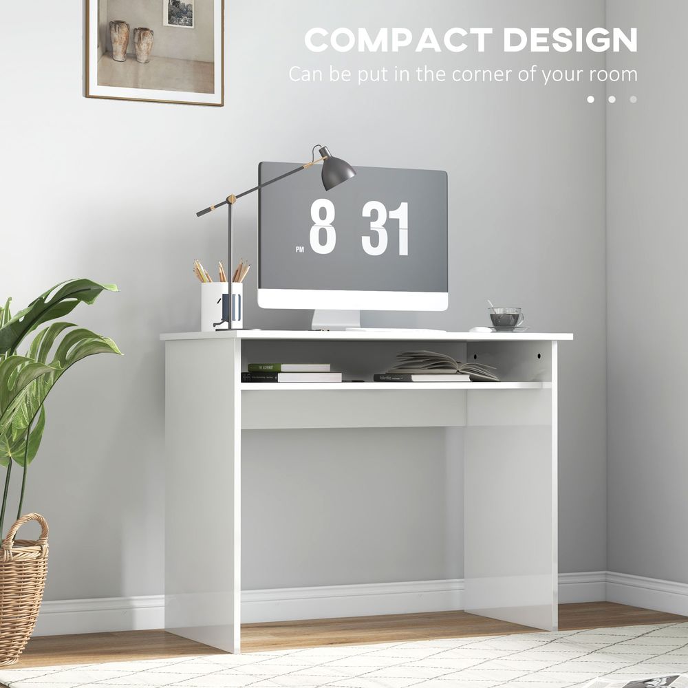Computer Desk Writing Table Study Workstation Storage High Gloss White