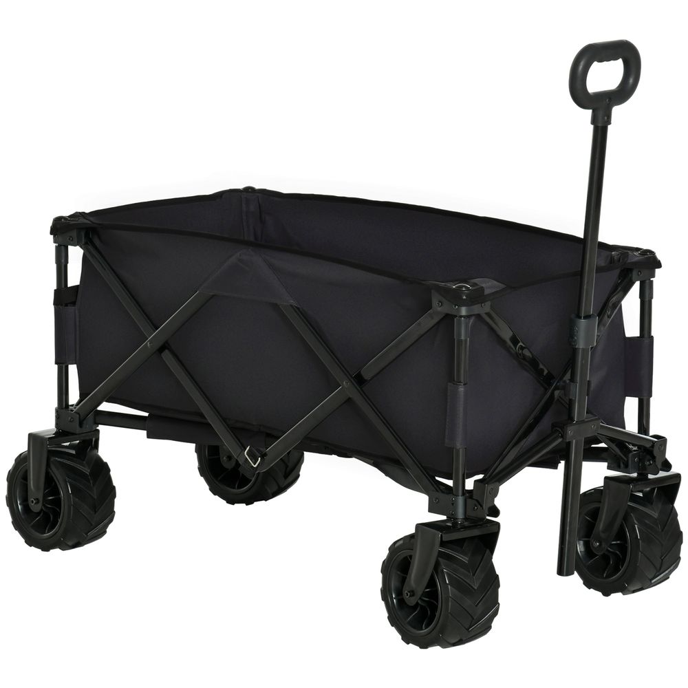Outdoor Pull Along Garden Trolley on Wheels Folding Beach Cart Black
