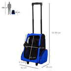Pet Travel Backpack Bag Cat Puppy Dog Carrier w/ Trolley and Telescopic Handle Portable Stroller Wheel Luggage Bag (Blue)
