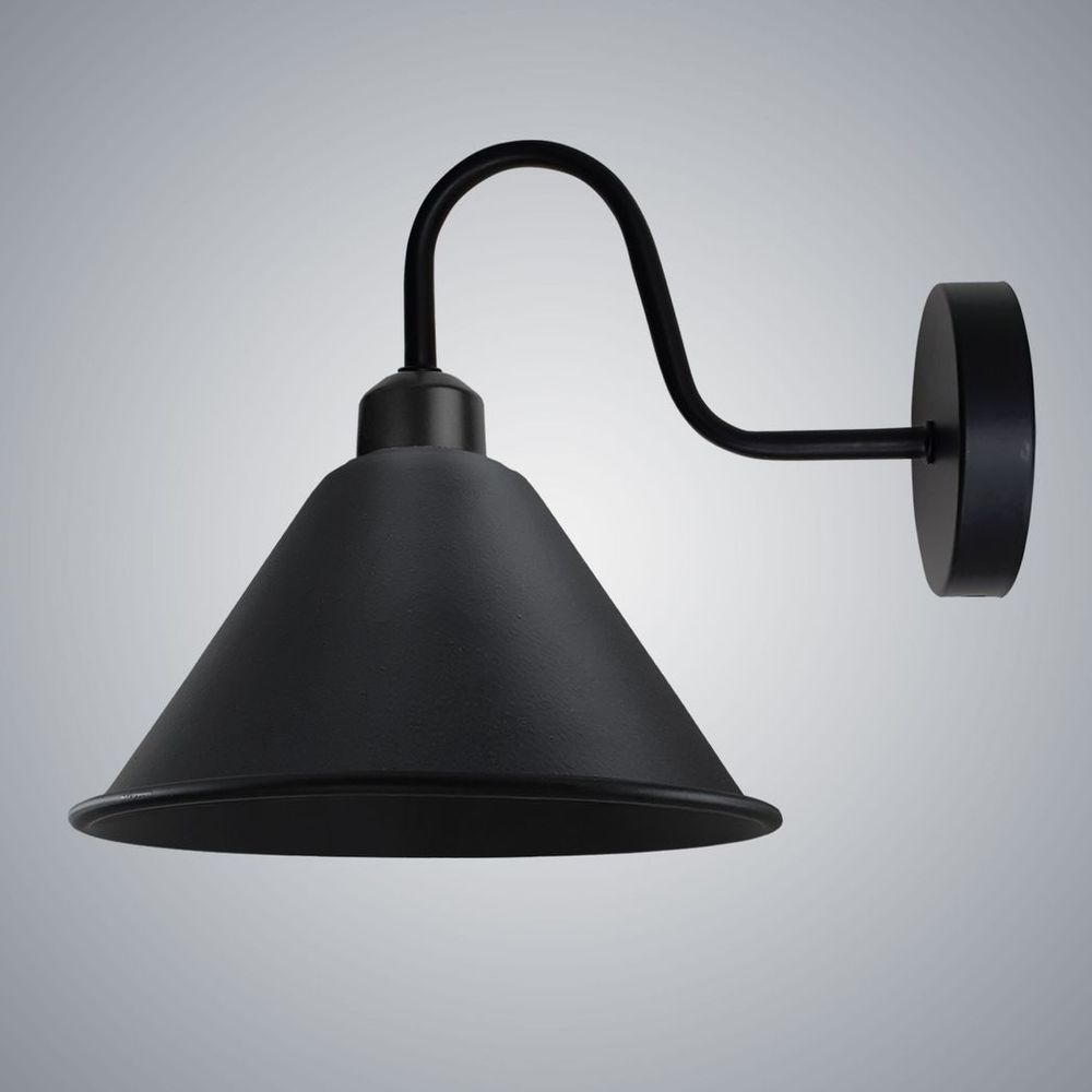 Black Vintage Wall Light Fixture Black Wall Sconce E27 Base Socket Wall Mounted Swan Neck Cone Shape Shade