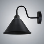 Black Vintage Wall Light Fixture Black Wall Sconce E27 Base Socket Wall Mounted Swan Neck Cone Shape Shade