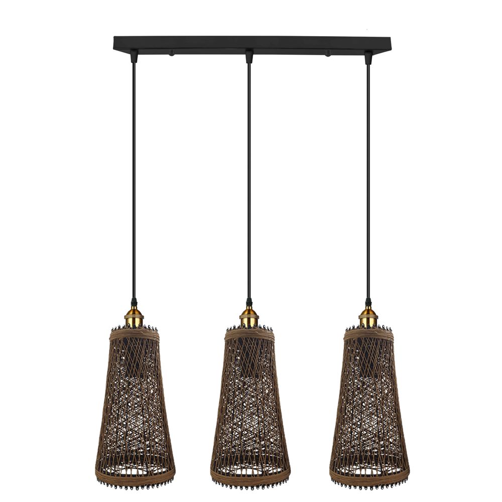 Retro Industrial Vintage Rattan Ceiling Pendant - 3 Head Natural Wicker Basket Style - Materials - Dimmable - Free Shipping
