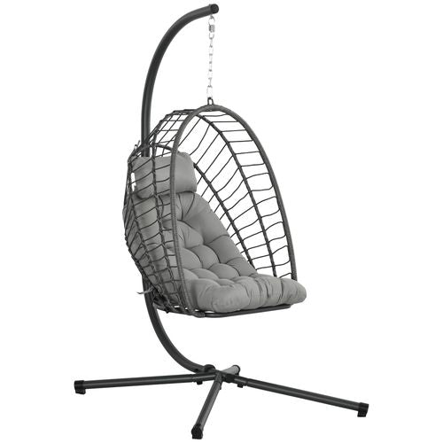 PE Hanging Swing Chair w/ Thick Cushion, Patio Hanging Chair, Grey