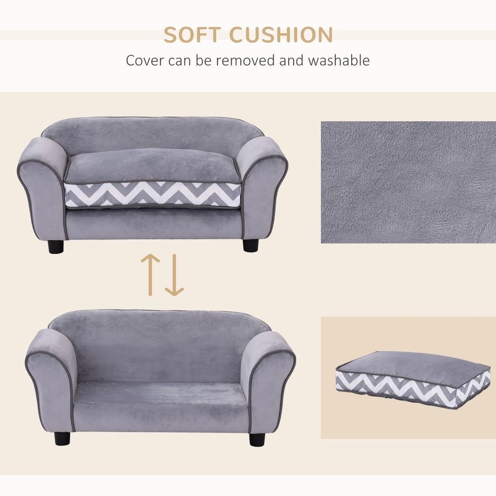Plush Grey Dog Sofa Bed - Removable Cushion - XS Size