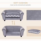 Plush Grey Dog Sofa Bed - Removable Cushion - XS Size