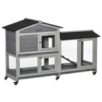 Wooden Rabbit Hutch & Guinea Cage - Slide-Out Tray, Ramp, Wheels, Easy Assembly - Light Grey
