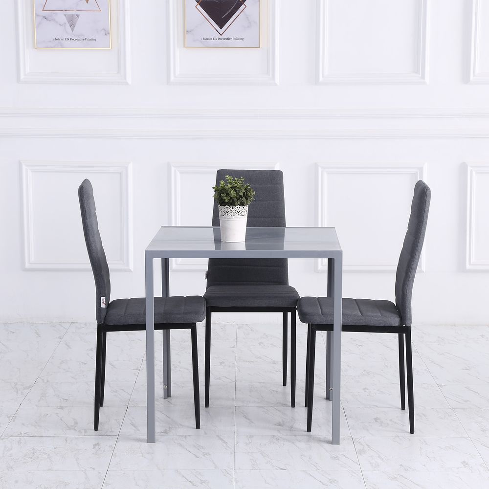 Modern Square Dining Table, Seats 4, with Glass Top & Metal Legs for Dining Room, Living Room, Greyare Design with Tempered Glass & Metal Legs