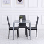 Modern Square Dining Table, Seats 4, with Glass Top & Metal Legs for Dining Room, Living Room, Greyare Design with Tempered Glass & Metal Legs