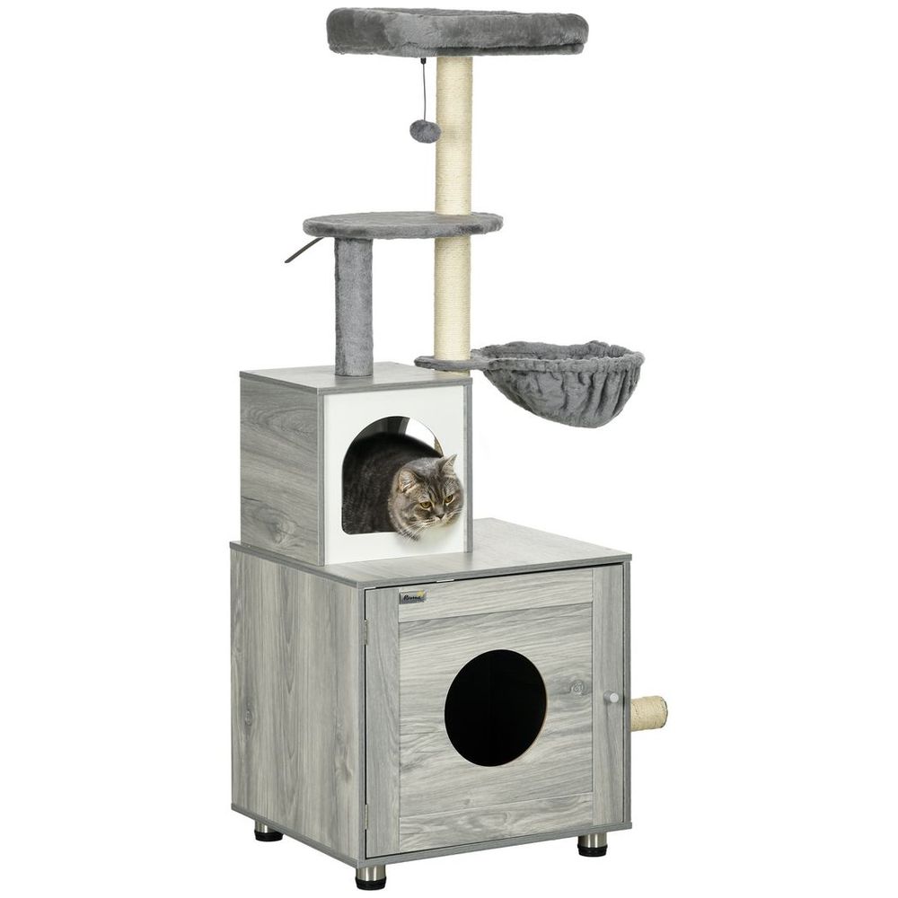 Cat Litter Box Enclosure + House + Bed + Scratching Posts + Platform