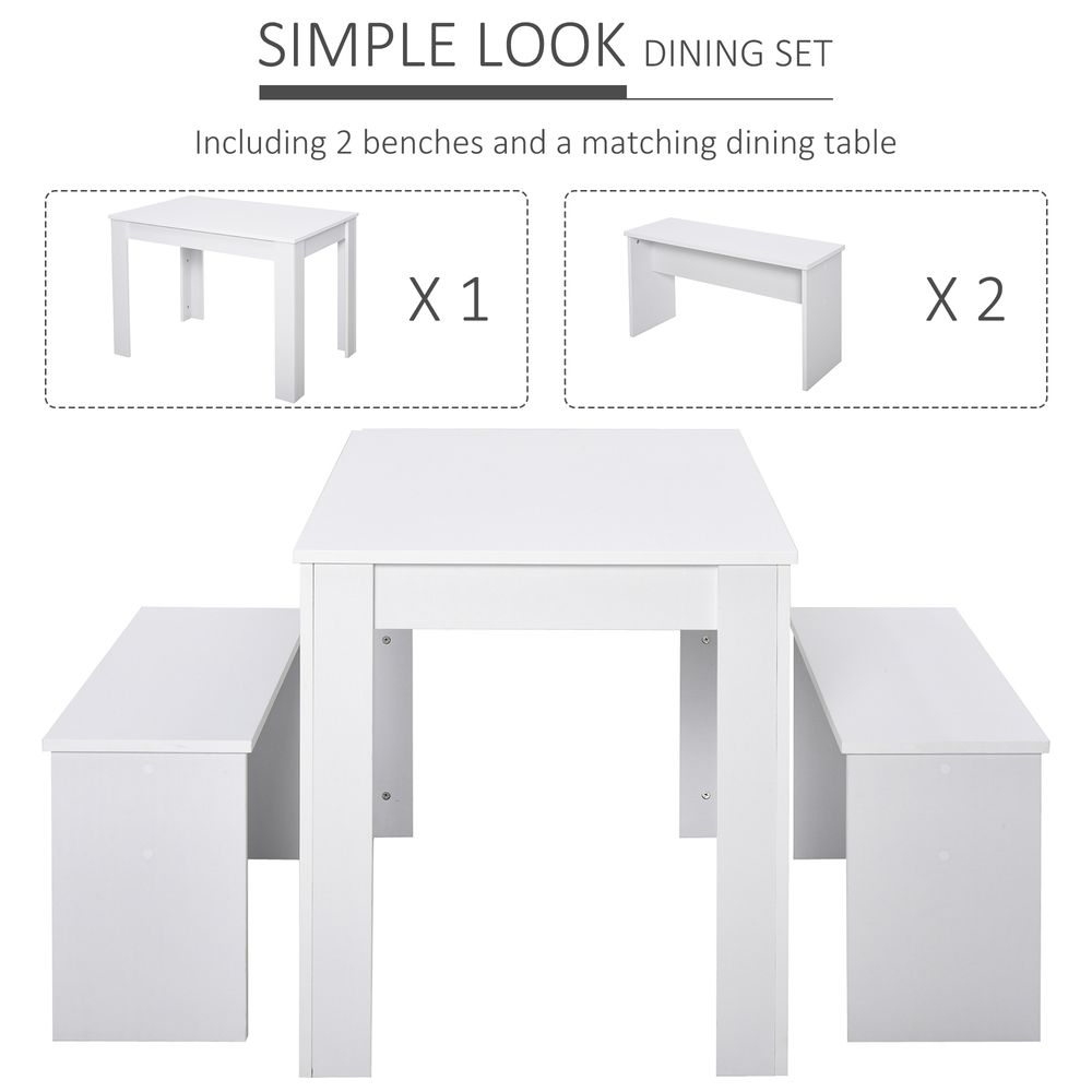 Modern White Particle Board Dining Set - Table & Benches - Compact - for Home & Small Businesses