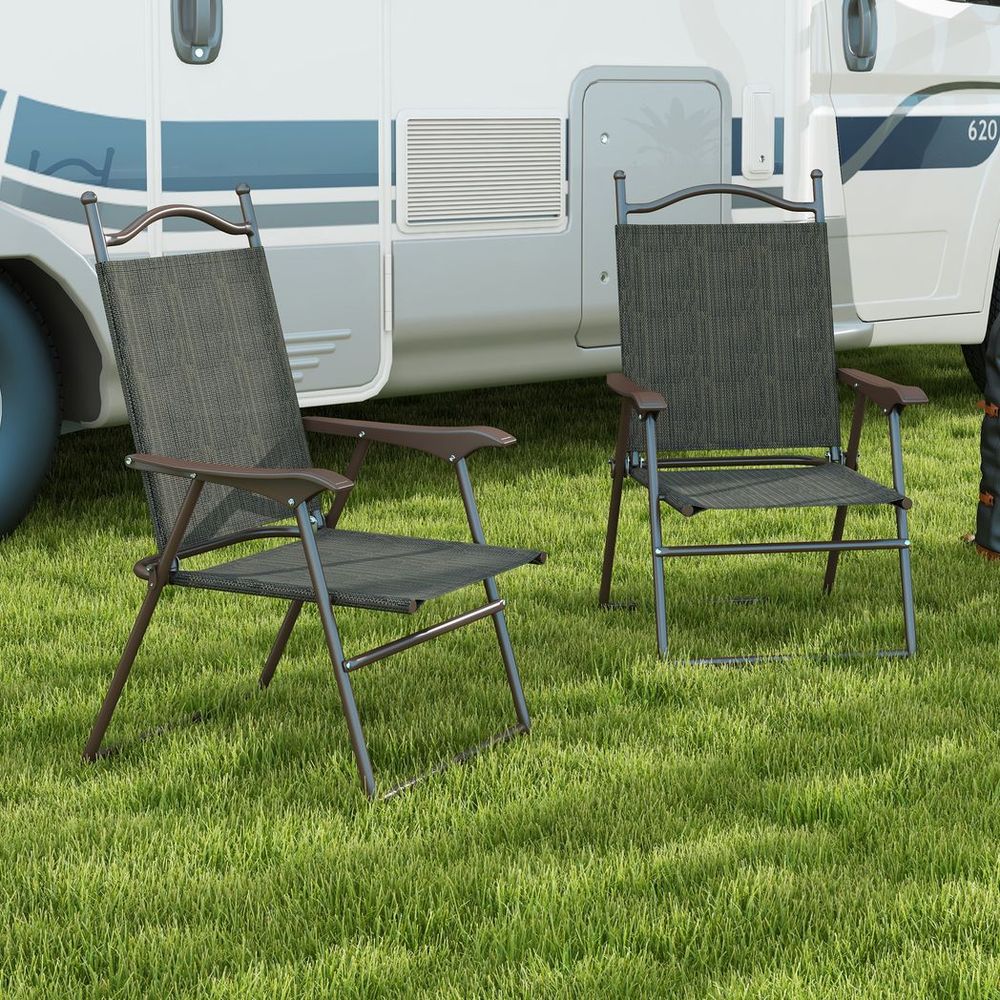 Folding Chairs - Armrests, Breathable Fabric, Dark Brown