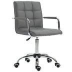 Comfortable Mid Back Swivel Home Office Chair - Grey PU Leather, Arm & Wheel