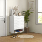 Shoe Cabinet with 2 Chevron Doors, Adjustable Shelf for 12 Pairs
